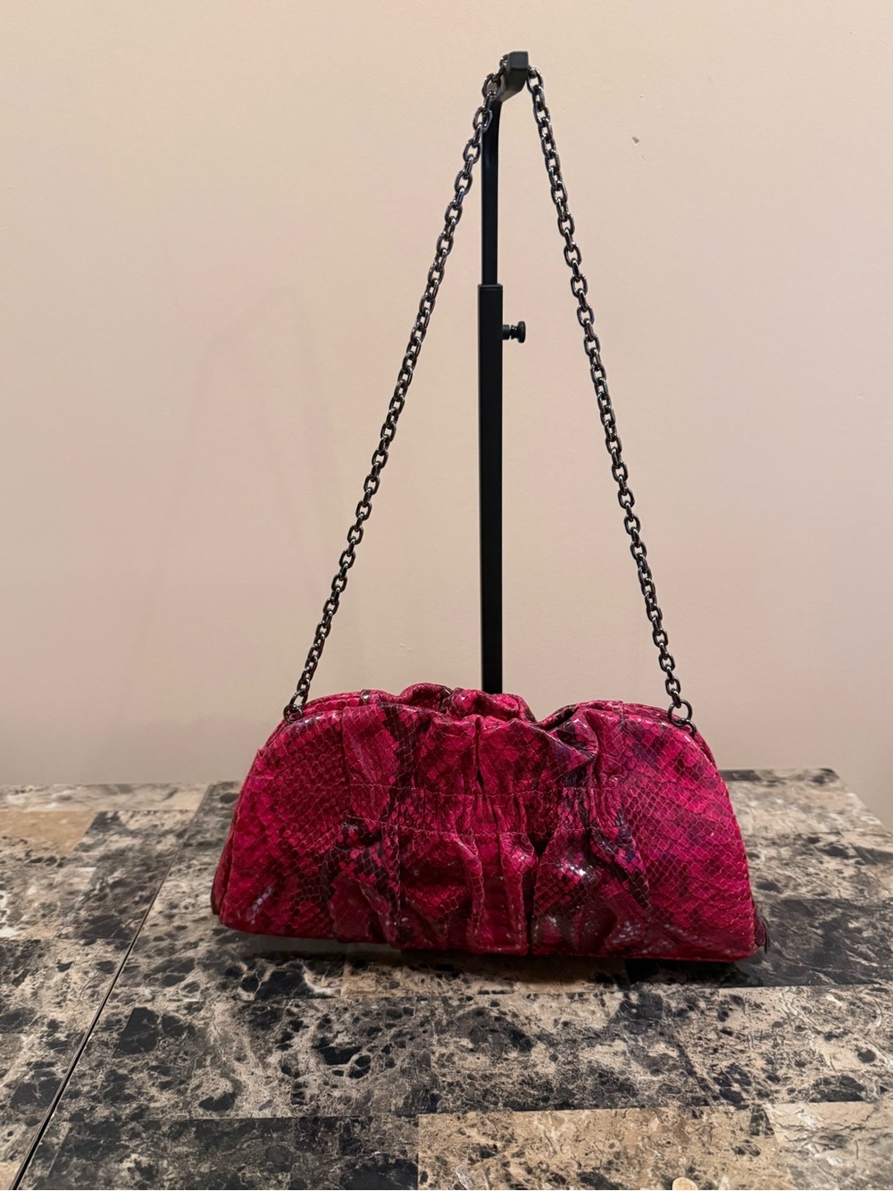 Henri Bendel Red Snakeskin Print Shoulder Bag/Clutch - Gunmetal Hardware - Picture 3 of 15
